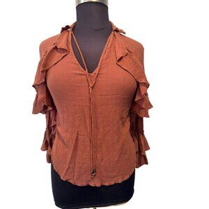 Love Sam Shirt Womens Size Medium Ruffle Tiered Boho Top Flowy Romantic‎ Gauzy